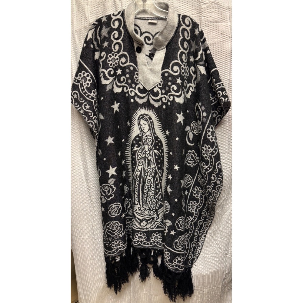 Women's One Size - Pullover Poncho With Virgen Mary Cardigan/Wrap With Button